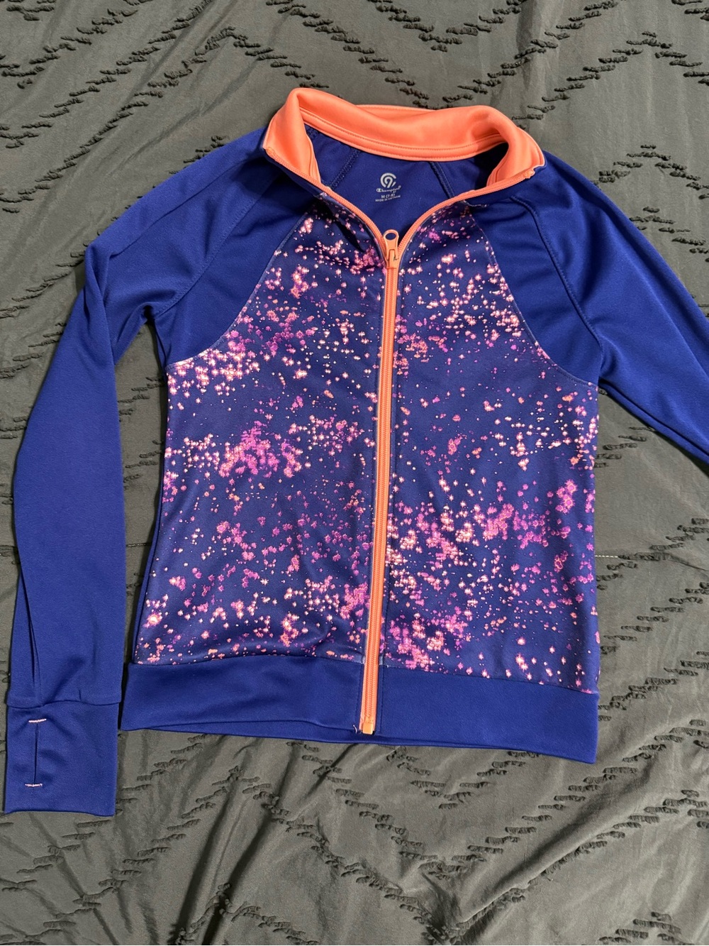 Champion Girls Navy Blue & Pink Speckled Full-Zip Hoodie with Coral Trim